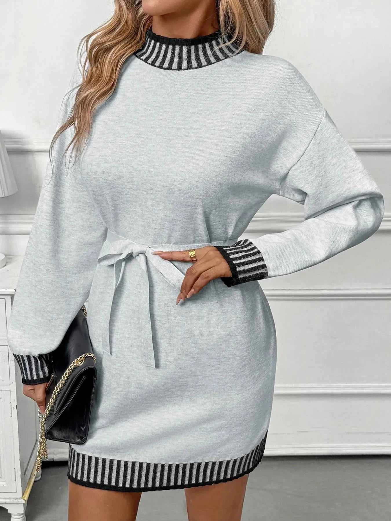 Striped Trim Tie Waist Sweater Dress 3ea52dfa-5b01-41fa-a385-05bc949d81a1-Max-Origin