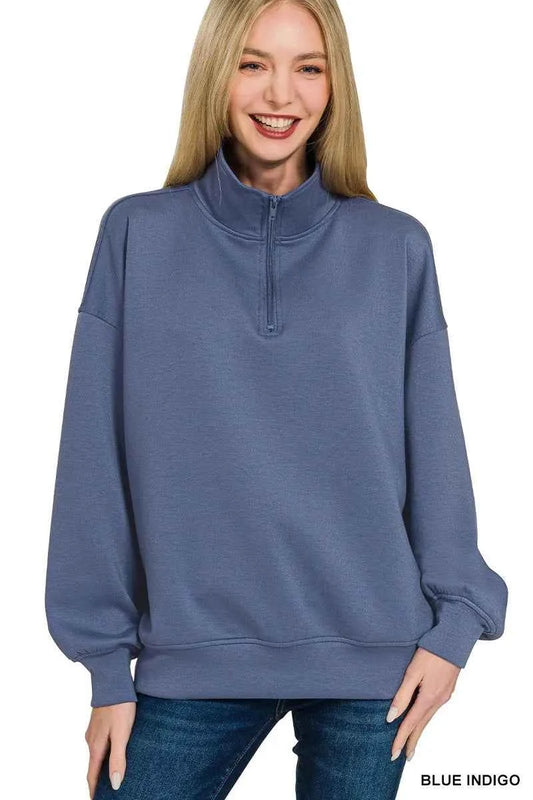 Zenana Scuba Quarter-Zip Sweatshirt 3ea87d7227c7437ab978b623073557c8-Max-Origin