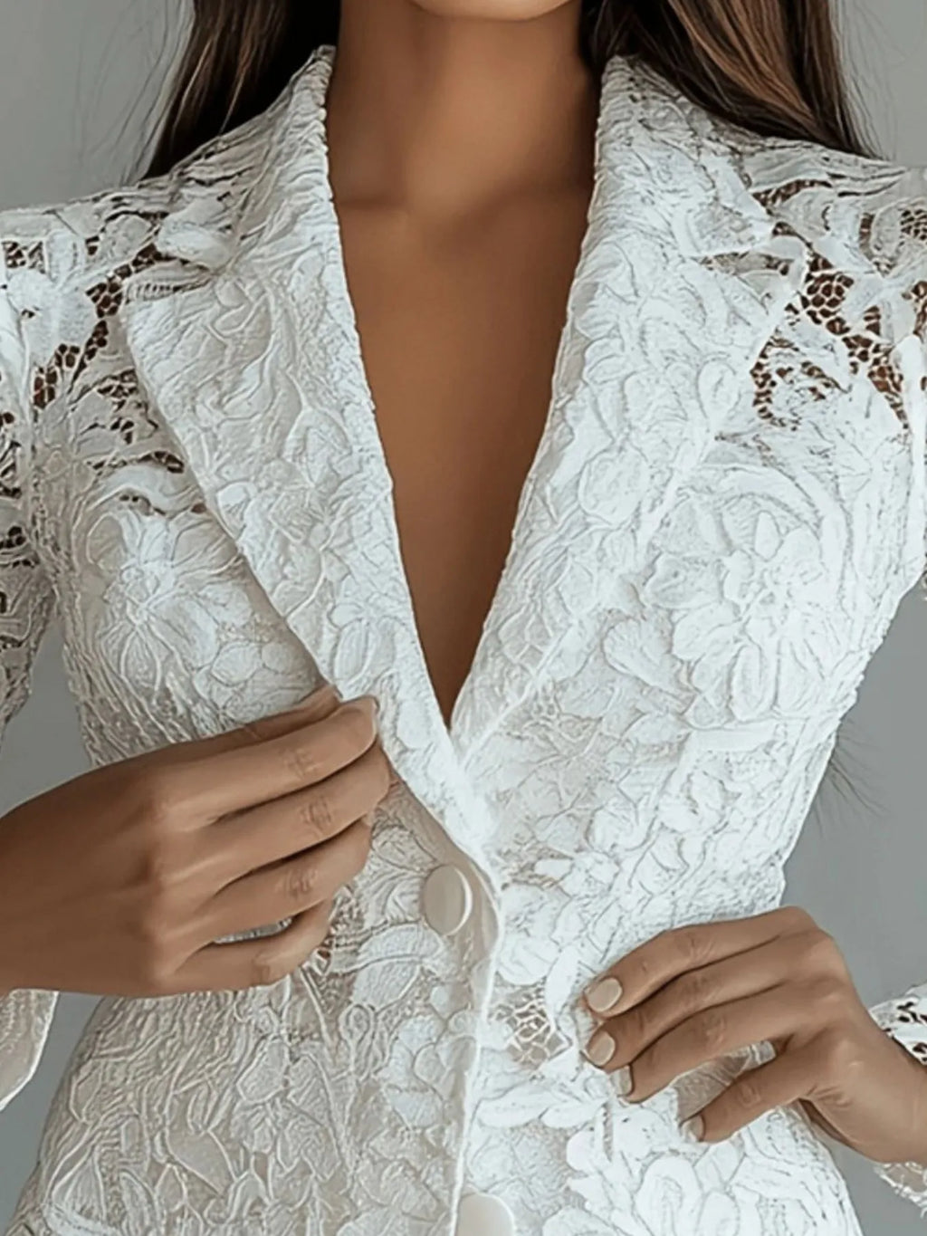 Floral Pattern Lace Single-Breasted Blazer 3eaf29bd-cb0b-4fdf-8d65-34bfc9974b2d-Max-Origin