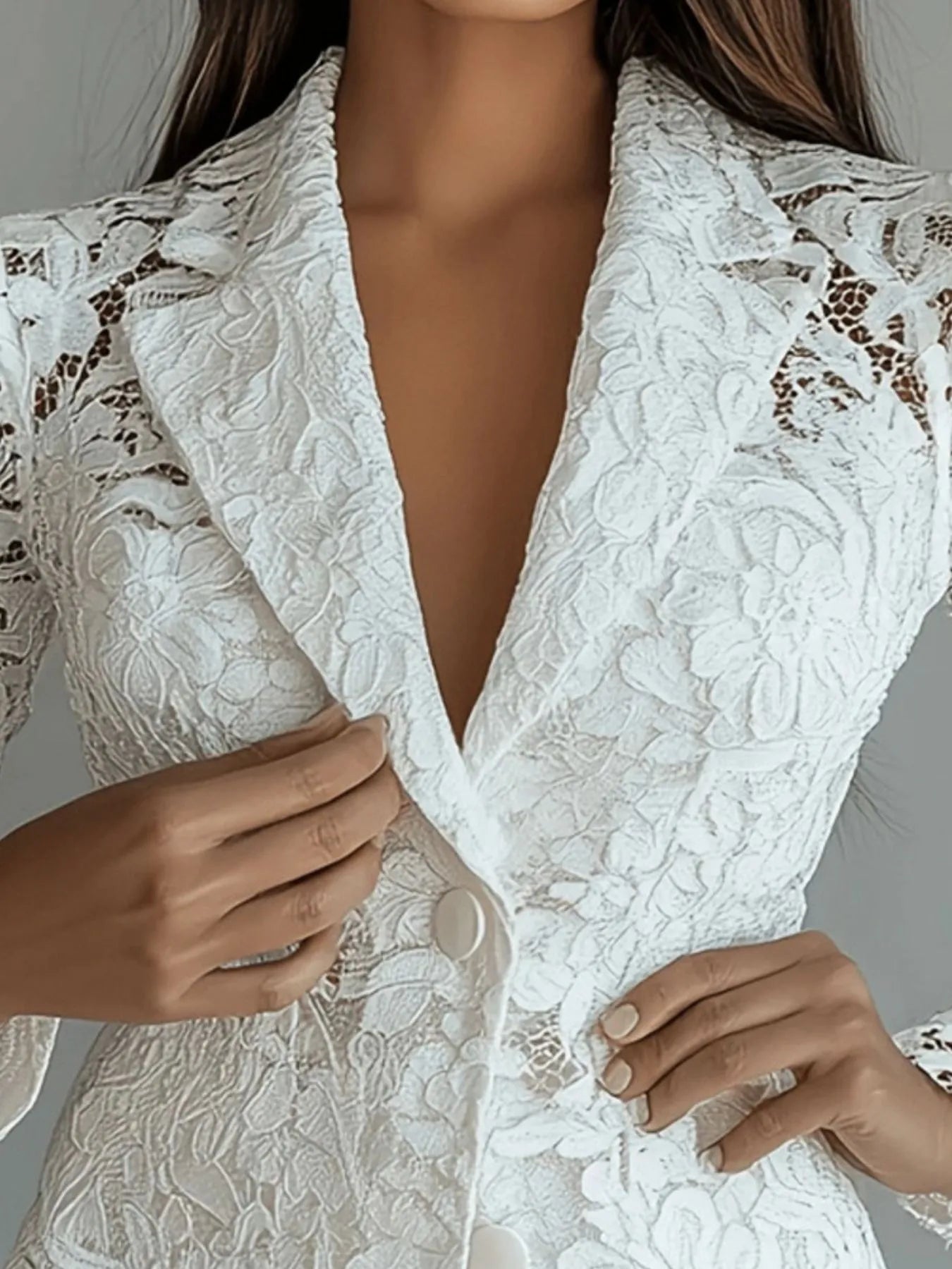 Floral Pattern Lace Single-Breasted Blazer 3eaf29bd-cb0b-4fdf-8d65-34bfc9974b2d-Max-Origin
