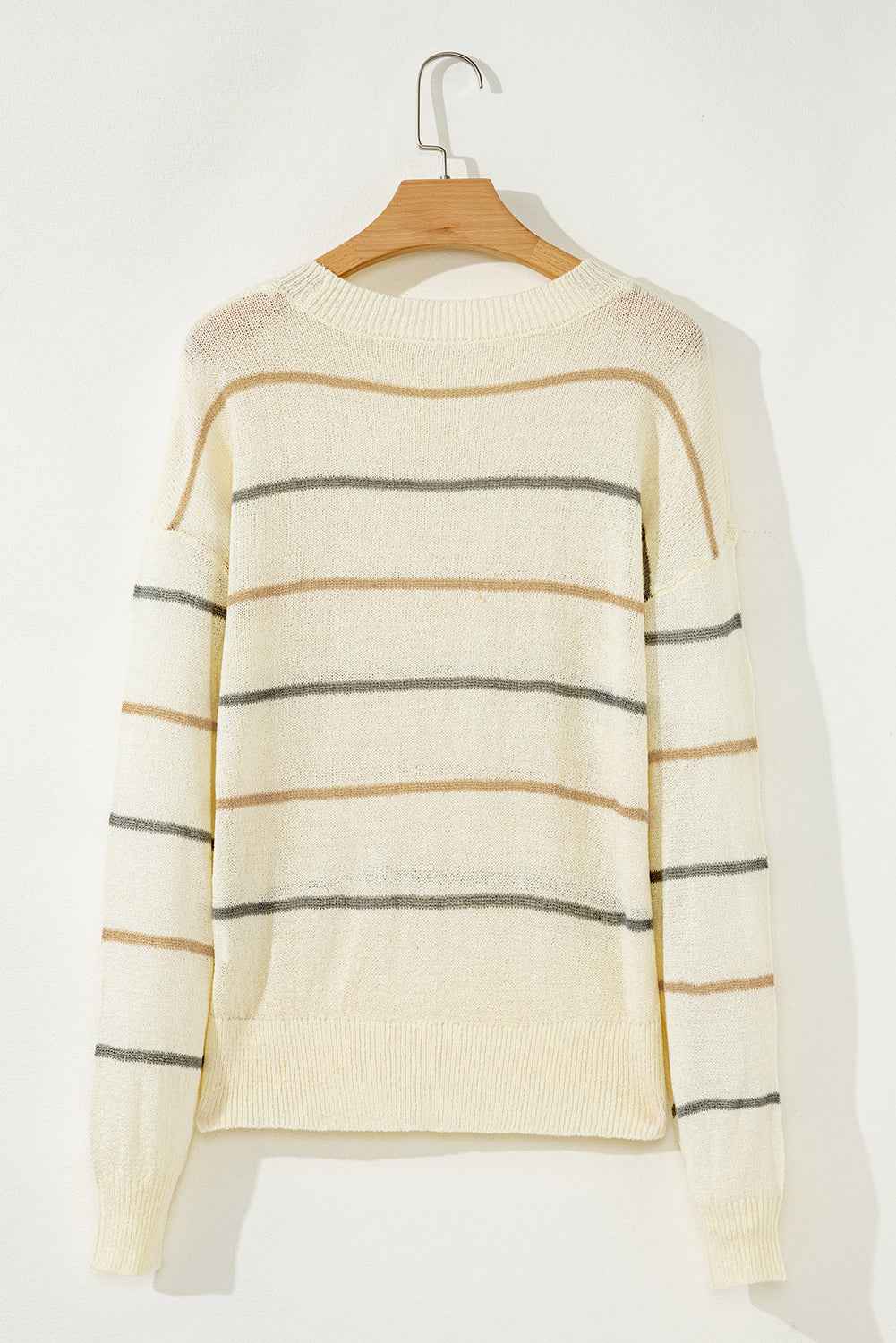 Multicolour Striped Ribbed Edge Drop Shoulder Sweater 3eb0a97332d8914a
