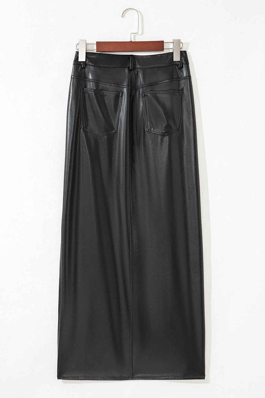 Black Faux Leather Side Slit Maxi Skirt 3eb32ee1249ef1d5