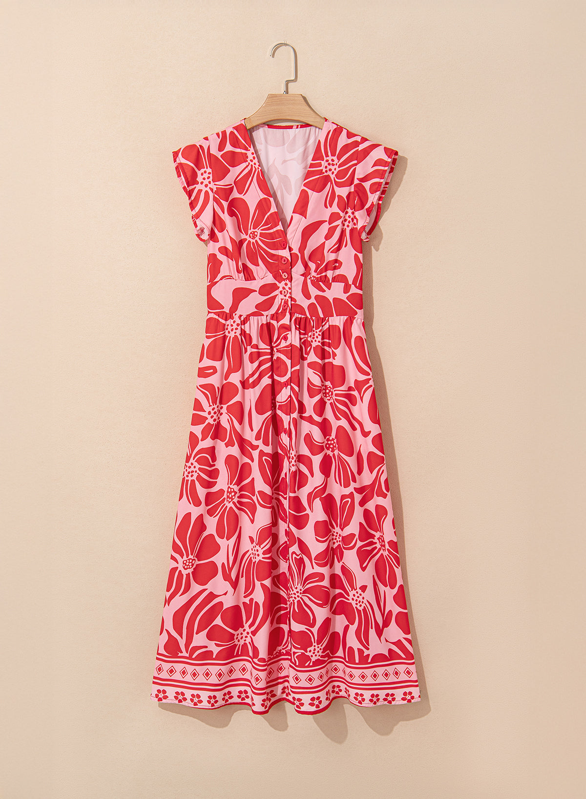 Red Boho Floral V-Neck Ruffle Shoulder Maxi Dress 3ebab70d216abe05