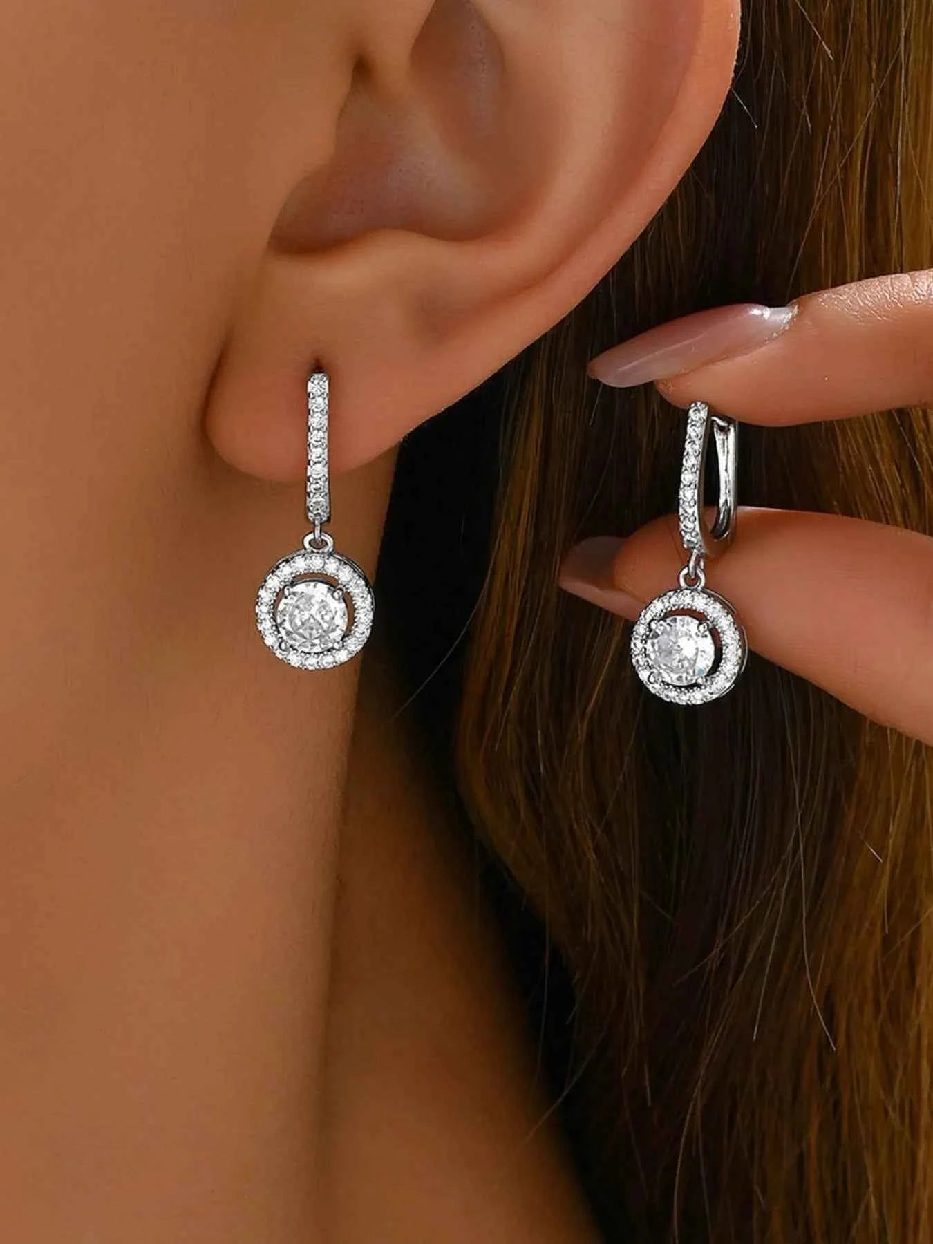 Stainless Steel Zircon Drop Earrings Silver One Size 3ebc1353-d745-4c87-bd21-1088400abf5b-Max-Origin