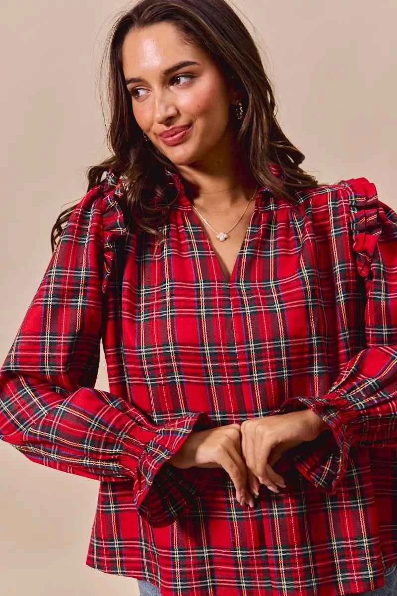 SO ME Christmas Checkered Plaid Smocked Blouse 3ebd84ed535040f49808245becbd2ad0-Max-Origin