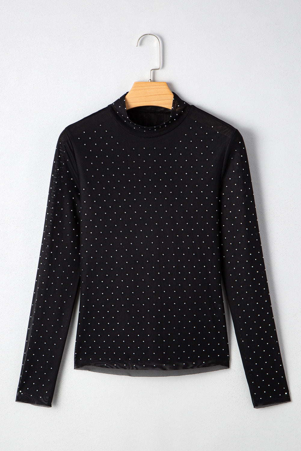 Black Rhinestone Embellished Mesh Long Sleeve Top 3ec7160b1089284c