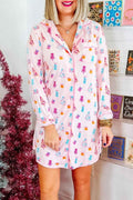 Pink Christmas Twinkle Tree Print Casual Shirt Sleep Dress Pink 95%Polyester+5%Elastane 3ecc0f833d61caa5