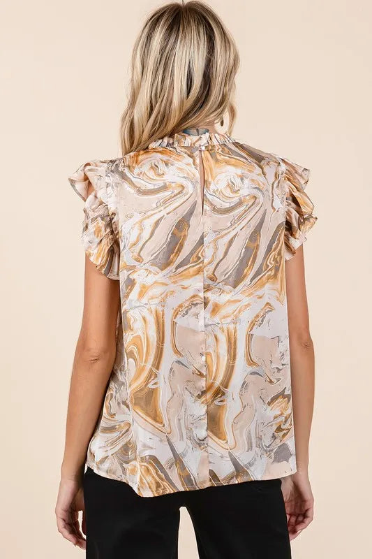 Mittoshop Abstract Print Ruffle Short Sleeve Satin Top 3ed66768-c4f2-4bb3-bb8e-7108e537a443-Max