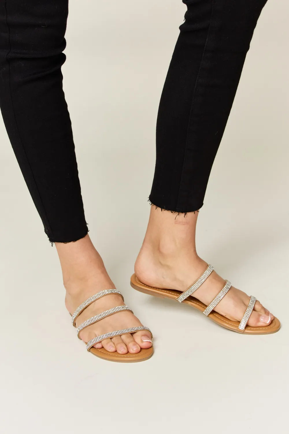 WILD DIVA Rhinestone Three-Strap Flat Sandals 3ed7a55d-a8e2-4f50-b43e-f7a2f929f23d-Max