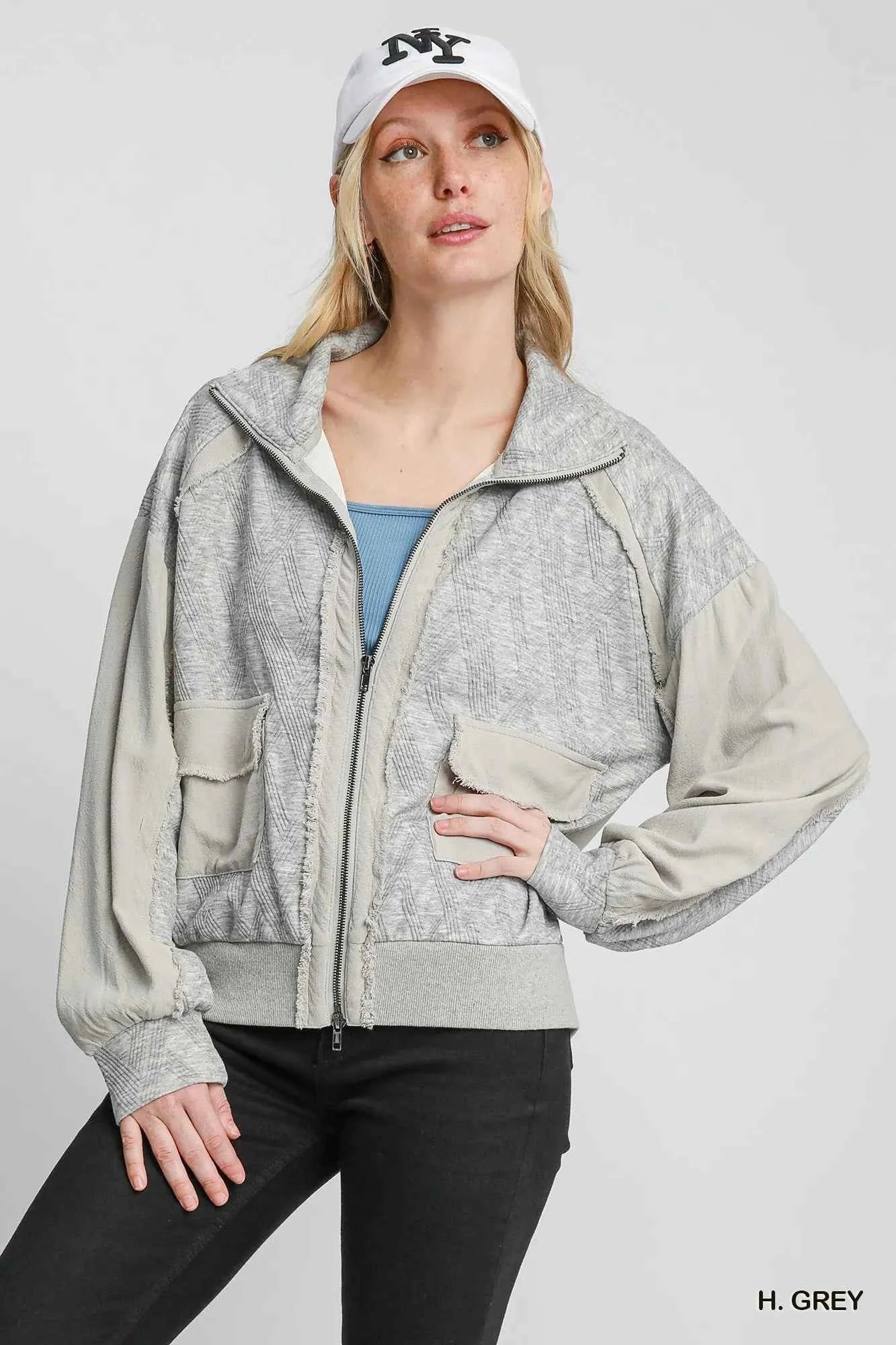 Umgee Two-Way Jacquard Zip-Up Jacket H. GREY 3ed9b091-de02-4941-8089-472e06ec9212-Max-Origin