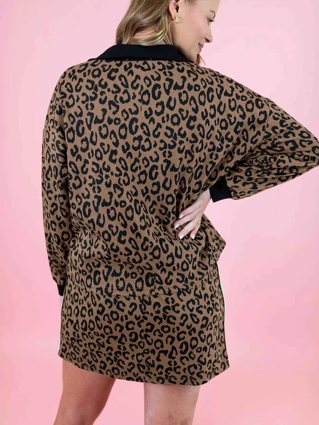 Leopard Print Half Zip Pullover & Drawstring Skirt Set 3edb0c15-cd36-483f-86a2-54a275eb9b72-Max-Origin