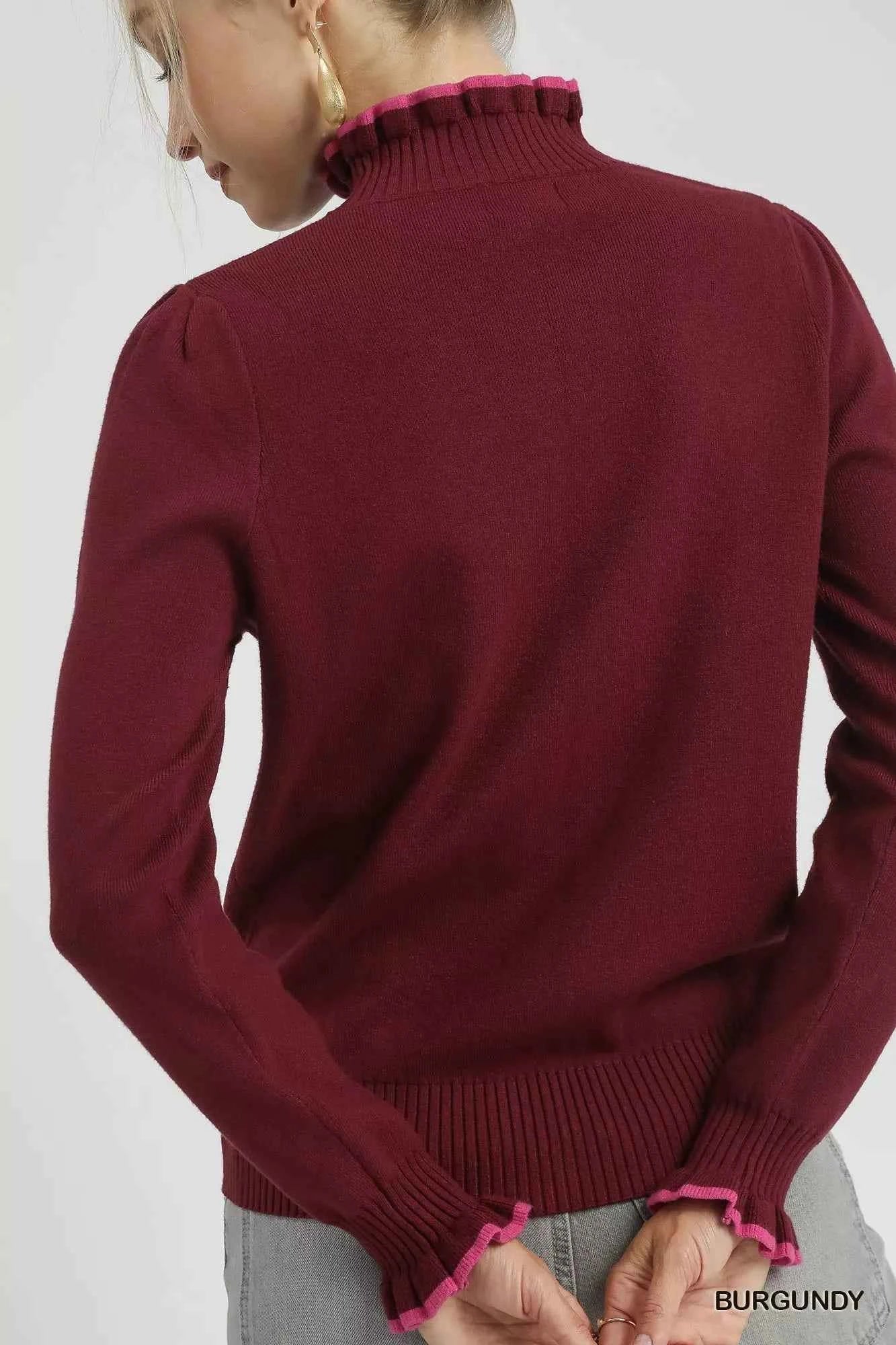 Umgee Ribbed Round Neck Sweater with Ruffle Contrast Trim 3edb21c9-4068-409c-b44f-60e4bb63c847-Max-Origin