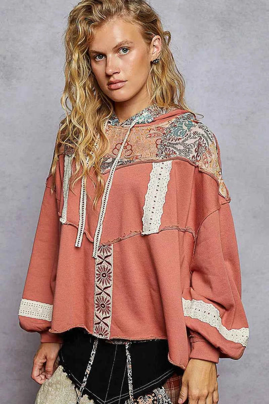 POL Drawstring French Terry Hoodie with Gauze Print Patch 3edc896a-4917-418c-87f7-3da3d876c535-Max-Origin