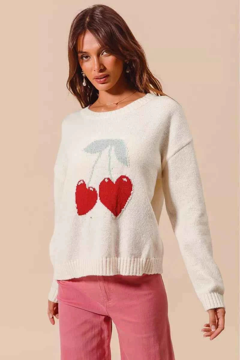 SO ME Heart Cherry Knitted Valentine Sweater Top 3ee29246837643d8bacdcc639d810063-Max-Origin