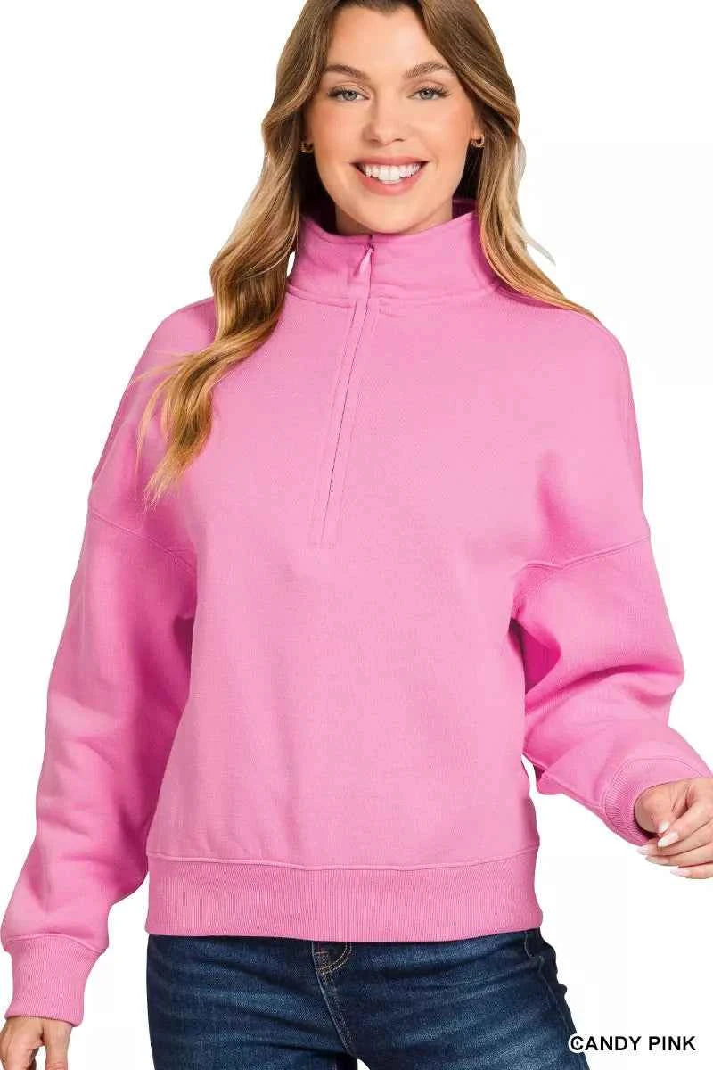 Zenana Fleece High Neck Half Zip Sweatshirt CANDY PINK 3ee4b7e16ae34649a2e57987bbdd86b3-Max-Origin