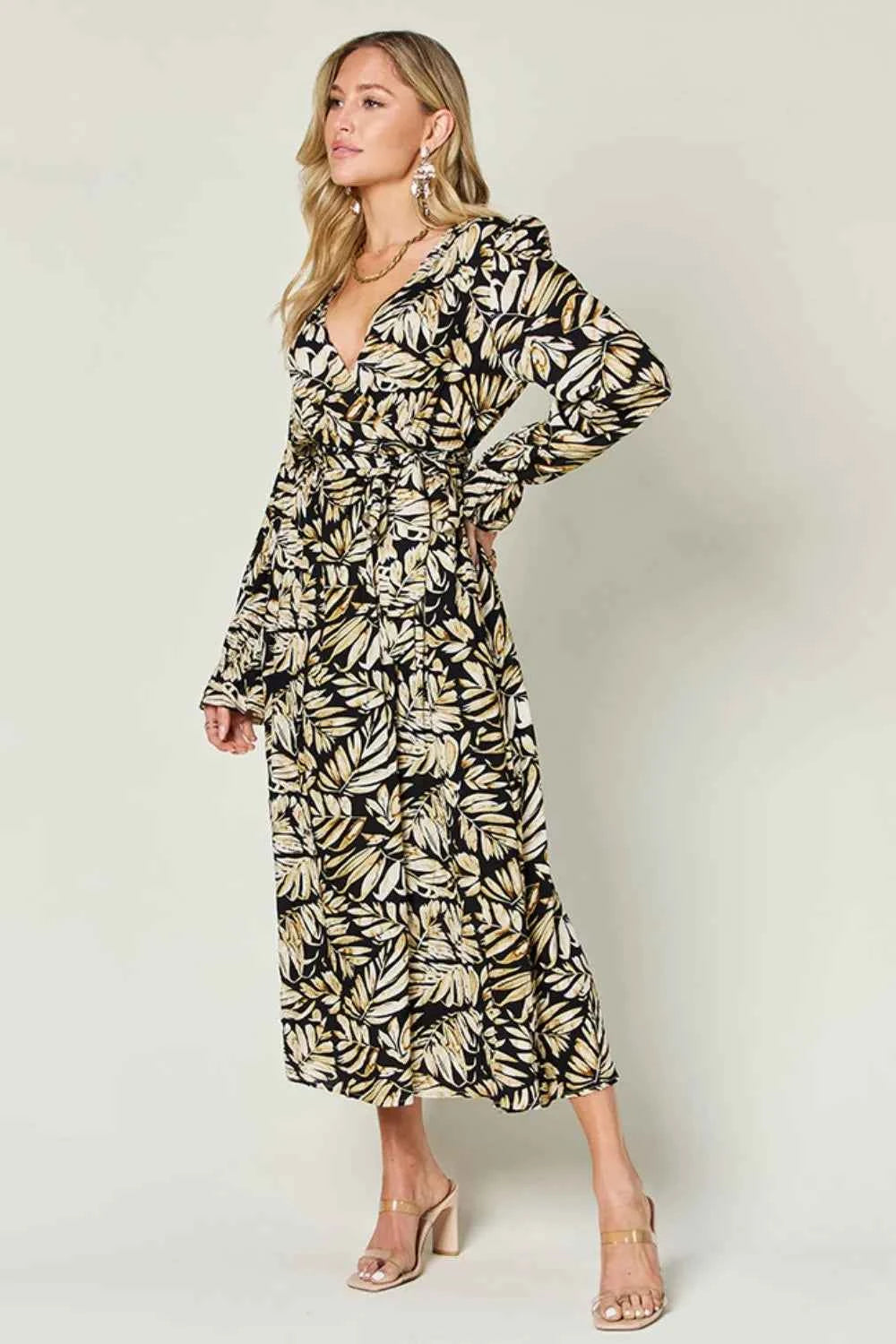 Double Take Full Size Tie Back Flounce Sleeve Dress 3ee72a20-01f4-4b3b-8986-b15e20f70b07-Max