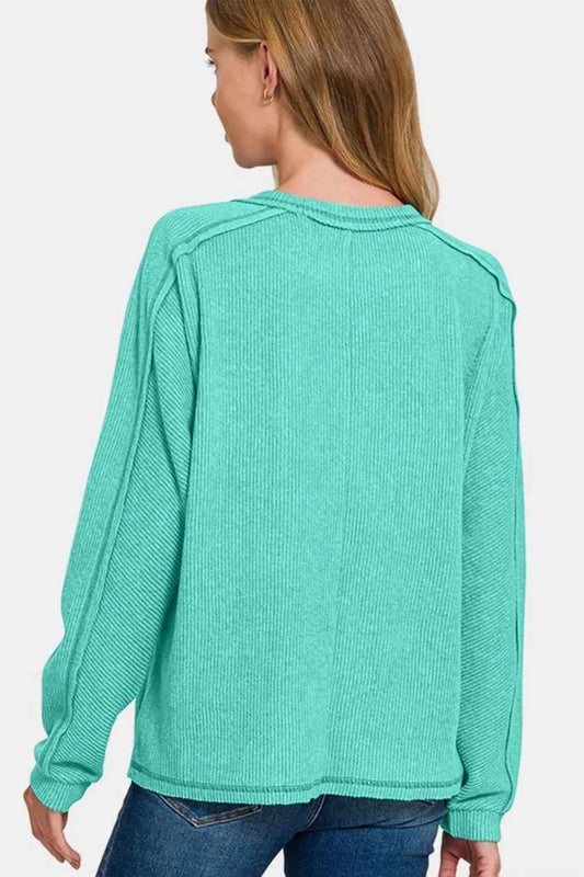 Zenana Full Size Contrast Stitching Brushed Ribbed Hacci Knit Top Plus Size 3eea4516-9931-42b5-9dda-2fa4446e0f0a-Max