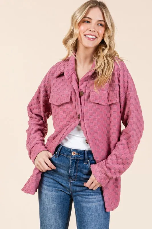 BOMBOM Checkered Button Down Dropped Shoulder Shacket 3eec62c6-389f-4911-92f2-0217a63d17fe-Max