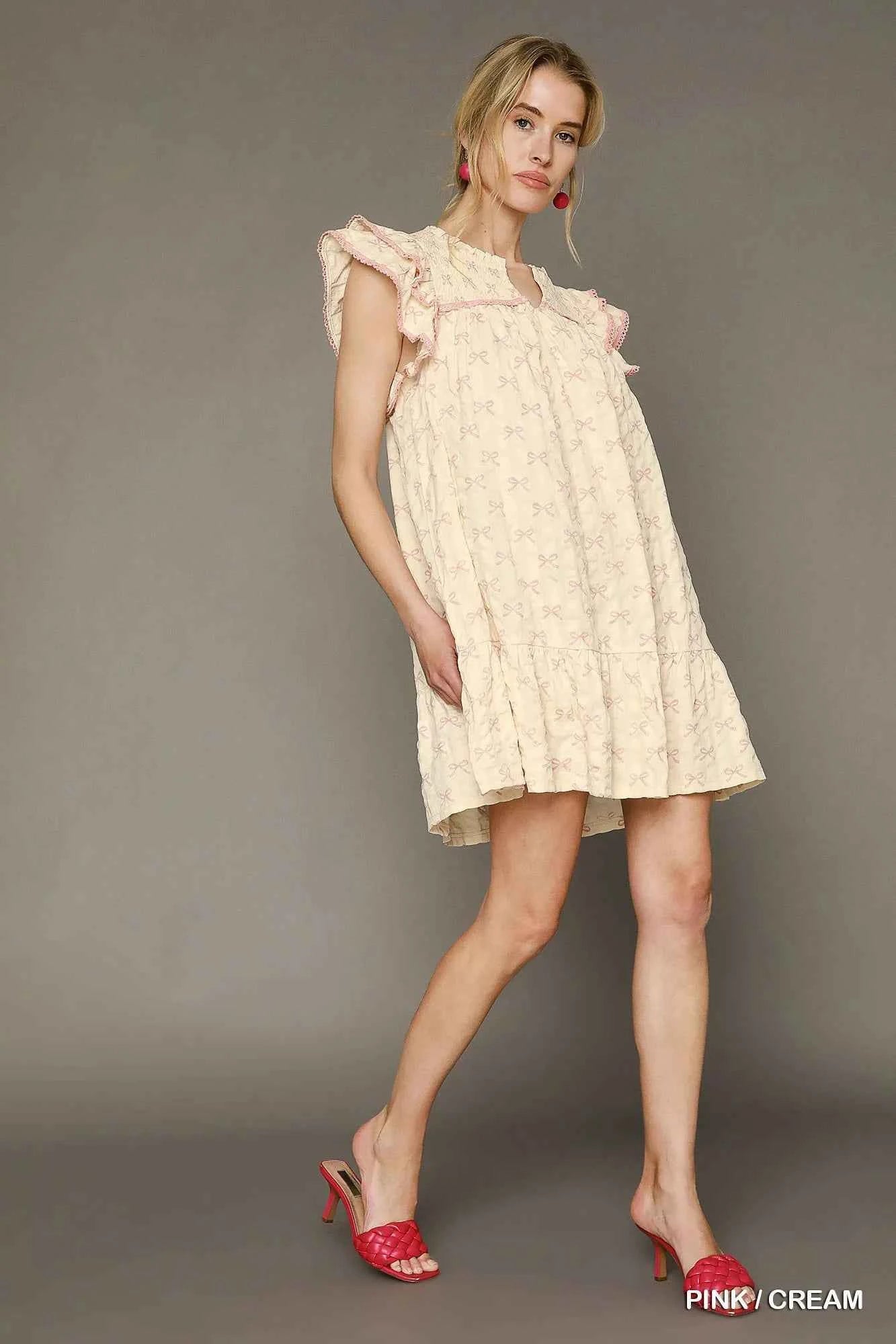 Umgee Bow Print Ruffled Cap Sleeve Mini Dress 3eefc637-f0dc-4d8d-be3b-dfd68a7b7ad0-Max-Origin