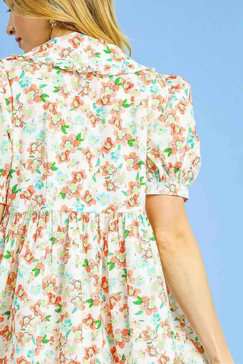 Umgee Floral Print Puff Sleeve Tie Front Mini Dress 3ef094a2-6a23-4c9b-b411-ed4dd0f4de1a-Max-Origin