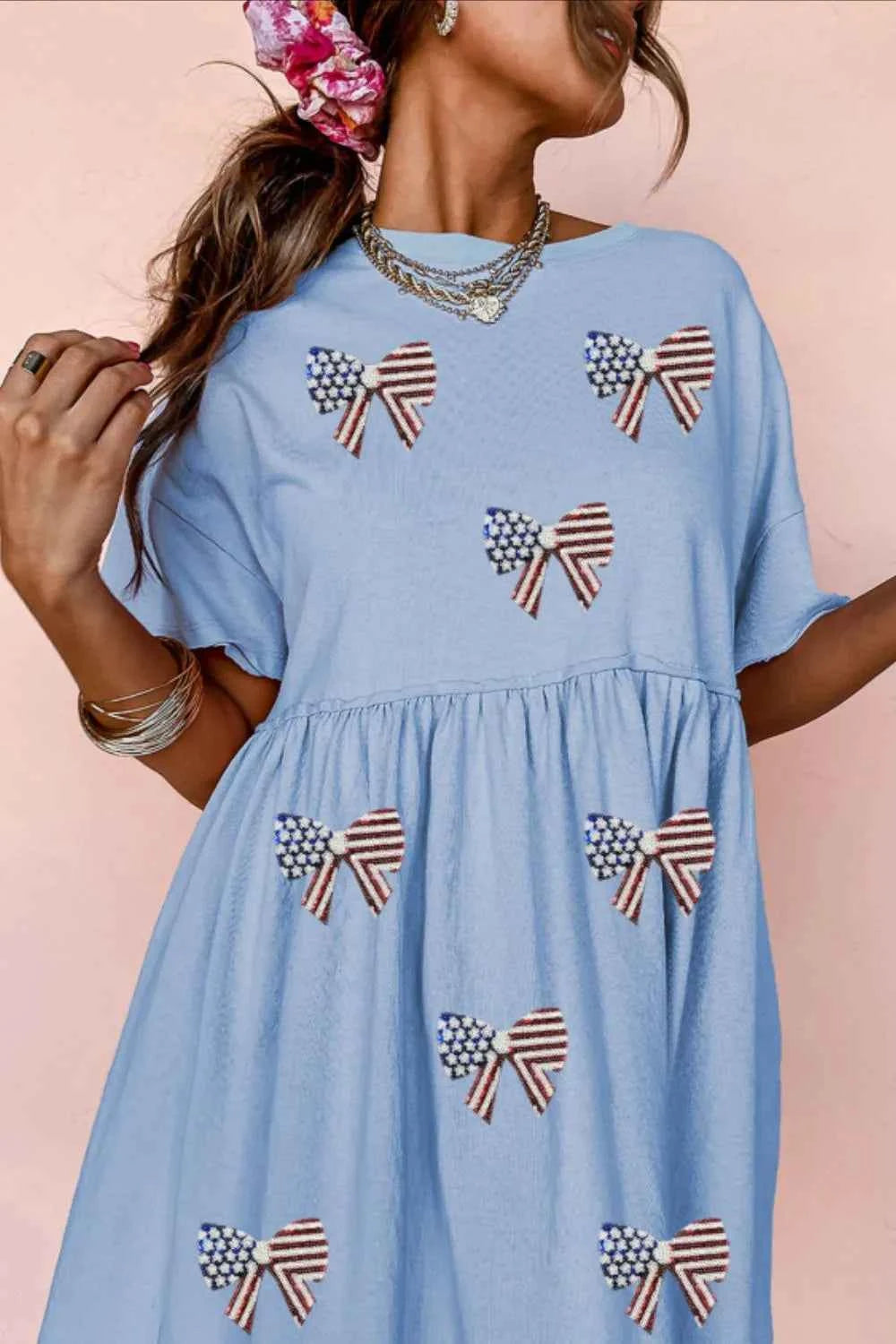 American Flag Bow Print Casual Dress Light Blue 3ef2d829-c520-4433-9e97-5c6362b4fe33-Max-Origin