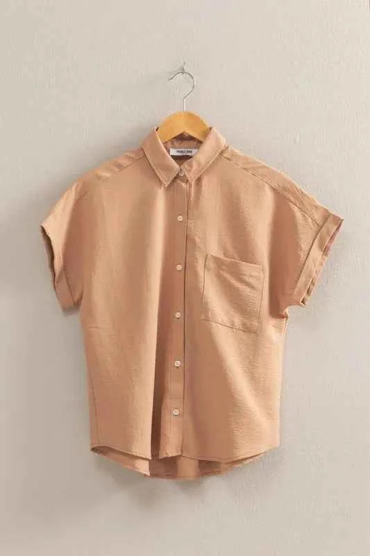 HYFVE Button Down Collared Neck Short Sleeve Shirt DARK TAUPE 3ef52e08d3a2457d9aed2177253ec6dd-Max-Origin