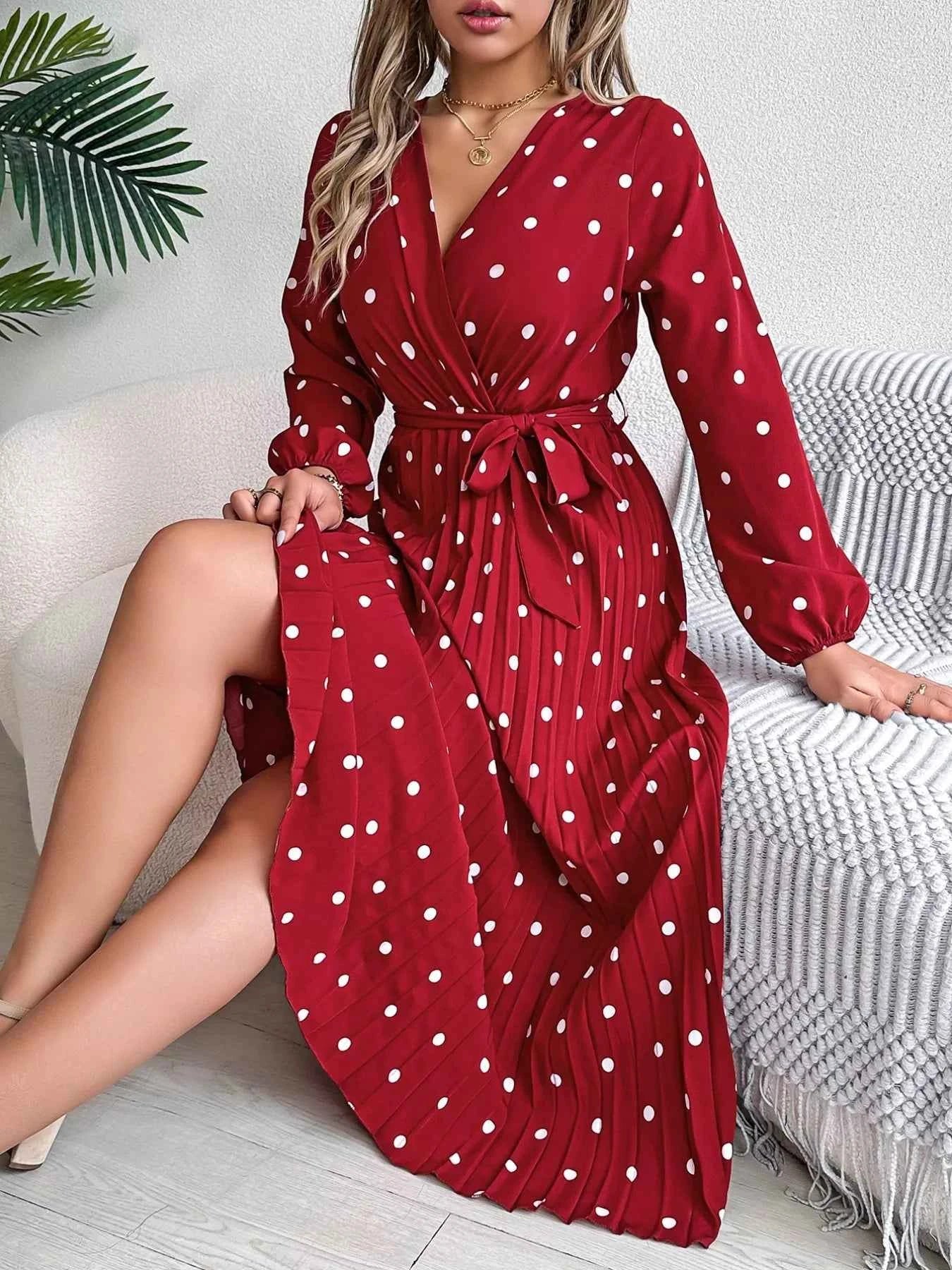 Front Tie Polka Dot Midi Pleated Dress 3efb7c3f-ace0-4dfa-87f3-35a0a473dd98-Max-Origin