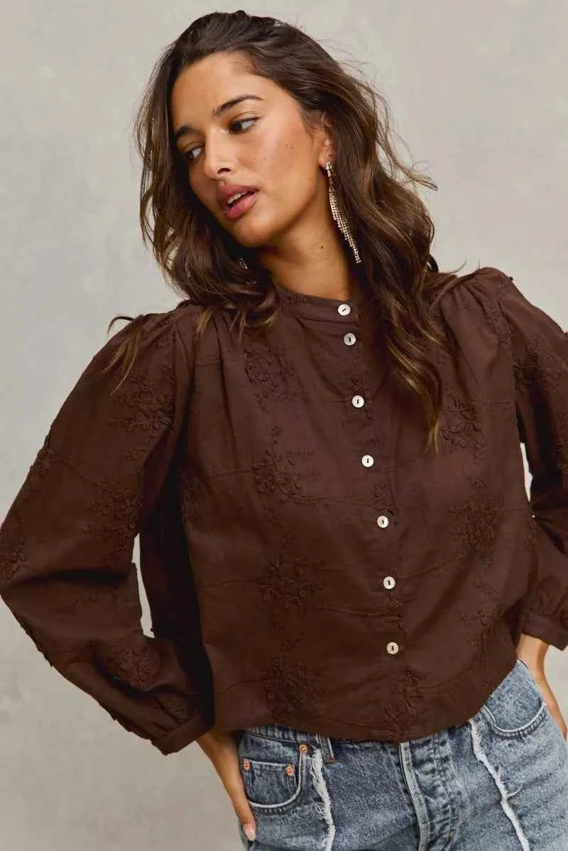 SO ME 3d Floral Woven Long Sleeve Front Button Shirt 3efc5341c6a94a5aa9a62ac9ab219524-Max-Origin