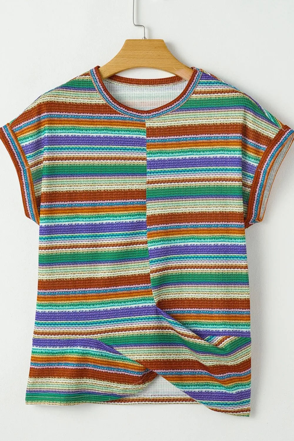 Multicolour Striped Twist Hem Cap Sleeve Top 3f010590-d0e3-48e5-9d1a-68235138836c-Max-Origin