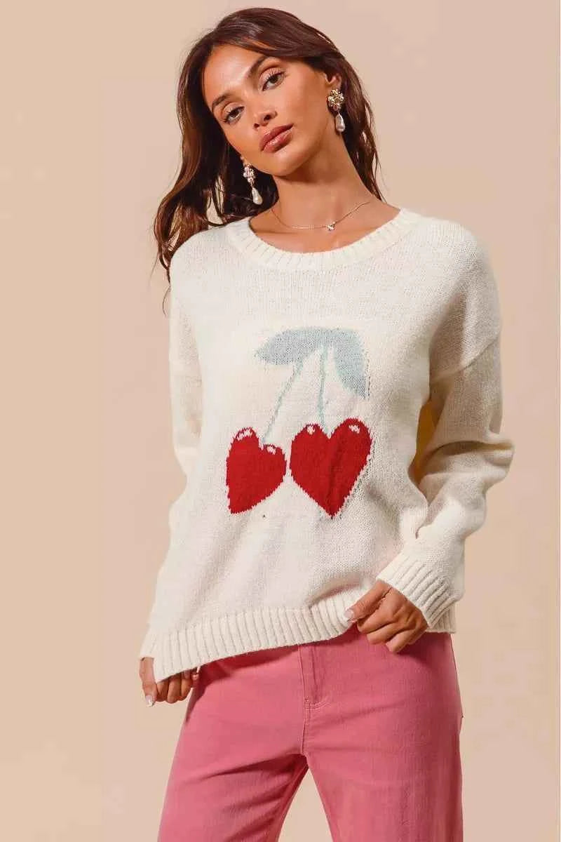 SO ME Heart Cherry Knitted Valentine Sweater Top 3f1061f2824e4af981a14e8bf350228d-Max-Origin
