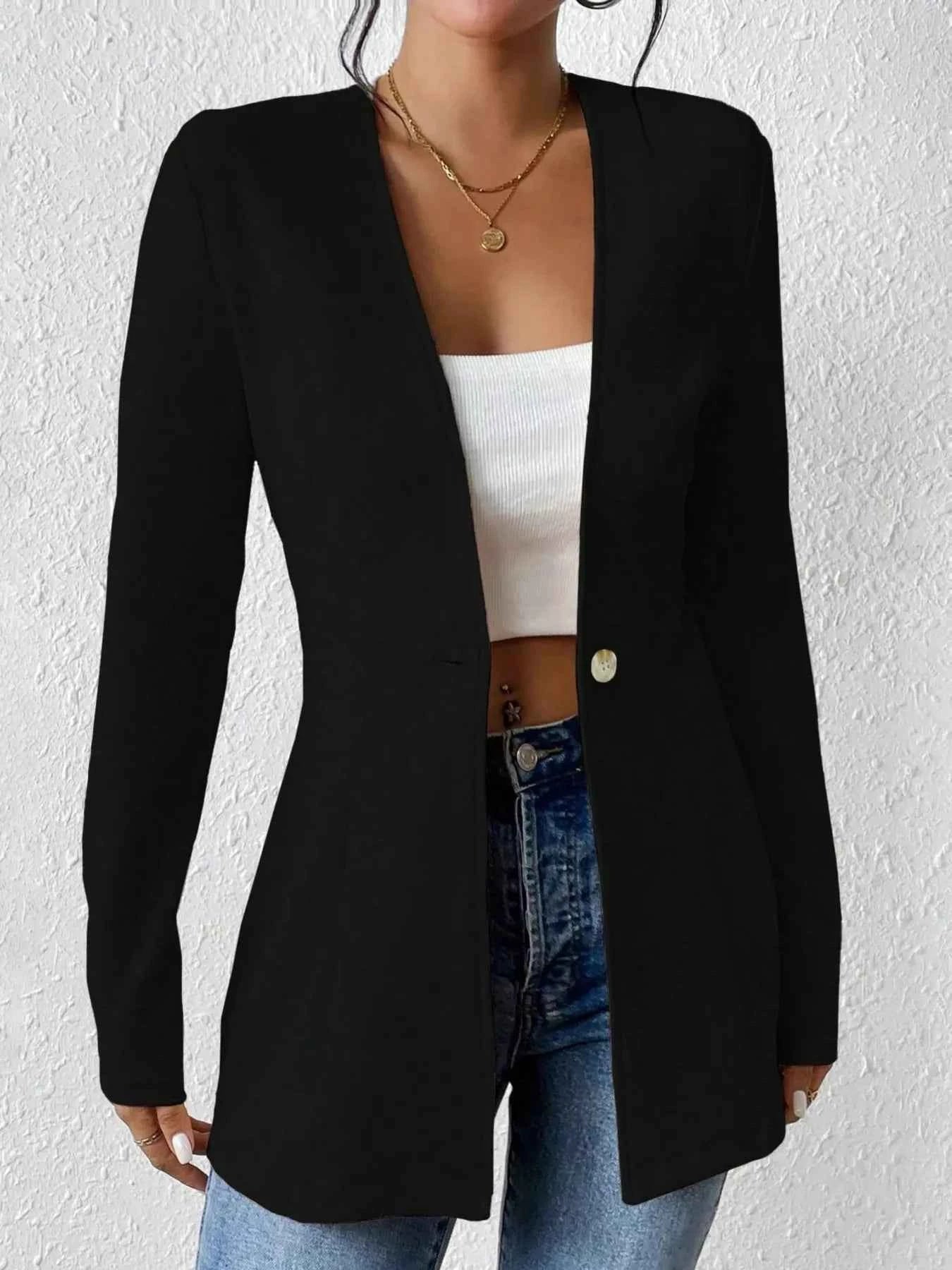 One Button Long Sleeve Blazer Black 3f127774a7ef4311a595a7573c93e5b3-Max-Origin