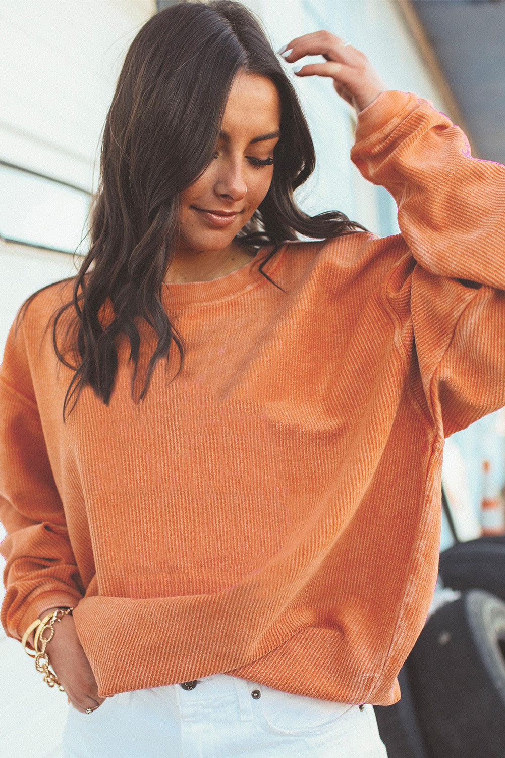 White Drop Shoulder Rib Knit Oversized Sweatshirt 3f135f8865734e4d