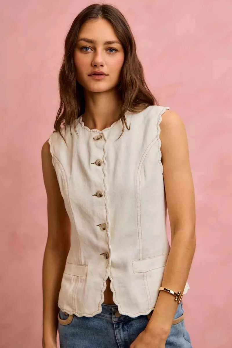 SO ME Scalloped Edge Cotton Twill Washed Vest Top 3f1640ec52c04febb65ce6fe49368ca3-Max-Origin