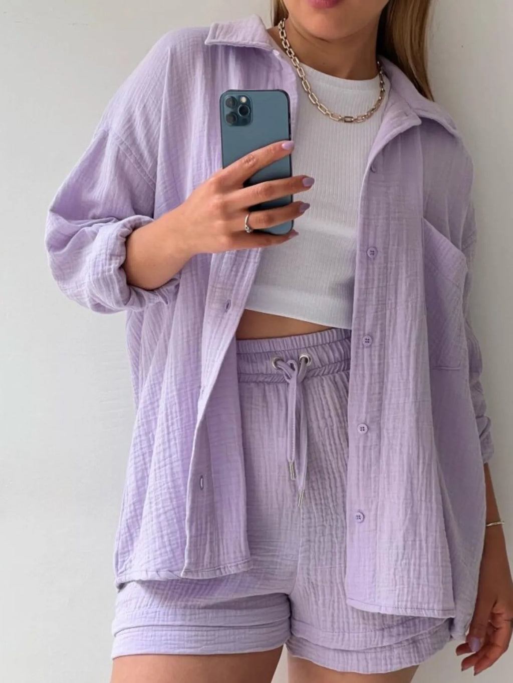Textured Button Up Shirt and Shorts Set 3f1695c0-8a31-428e-bc69-96aeae43909a-Max-Origin