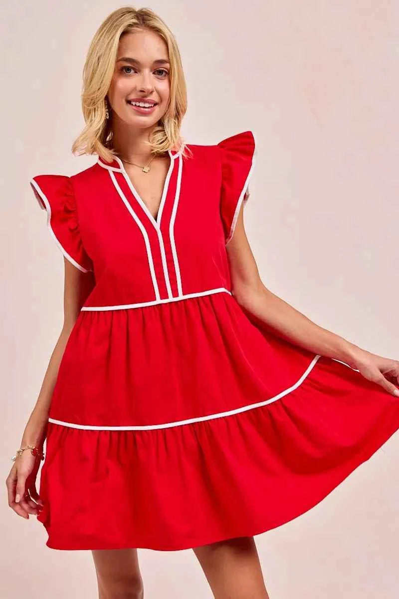 BiBi Gameday Theme Contrast Binding Ruffled Dress 3f1d1c3bd36c42c79d352f364cf42a56-Max-Origin