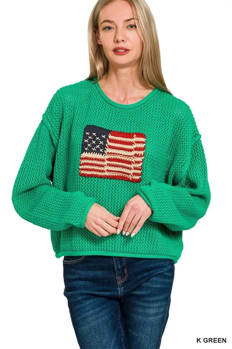 Zenana American Flag Crew Neck Sweater K GREEN 3f1fa6ff6bc8447289c7610f2e8d74a4-Max-Origin