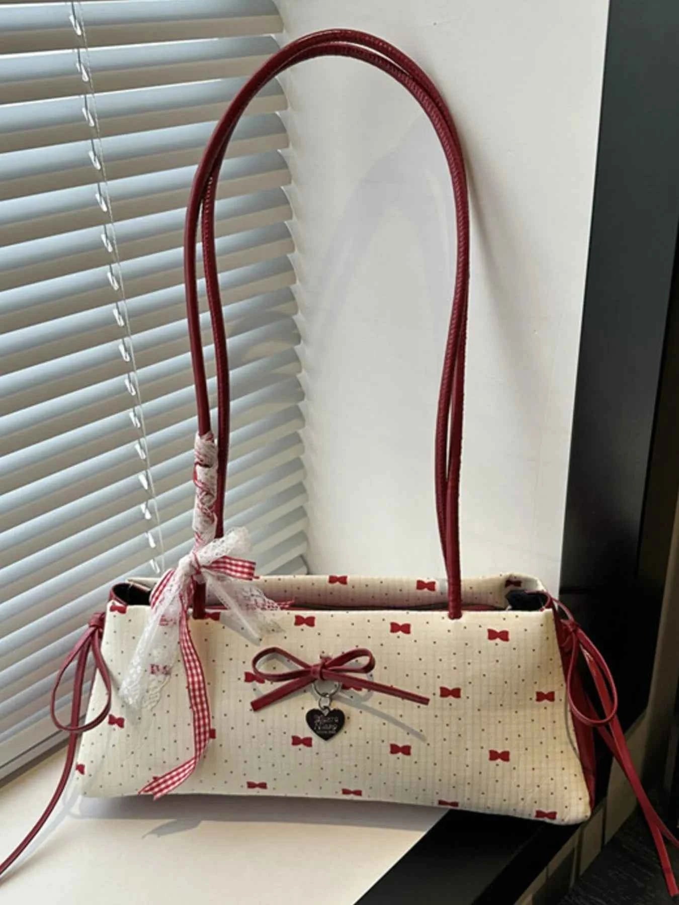 Bow Print Shoulder Bag White One Size 3f2f72d7-545d-48ff-89e8-3ce44cbbd237-Max-Origin