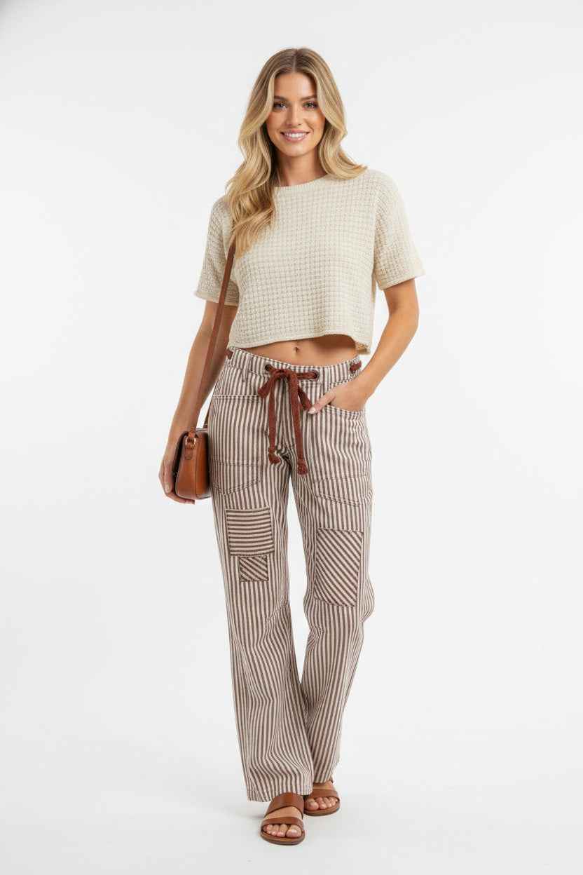 BiBi Drawstring Striped Twill Barrel Pants 3f352bde-1505-4bae-bb56-6857f02f468b-Max