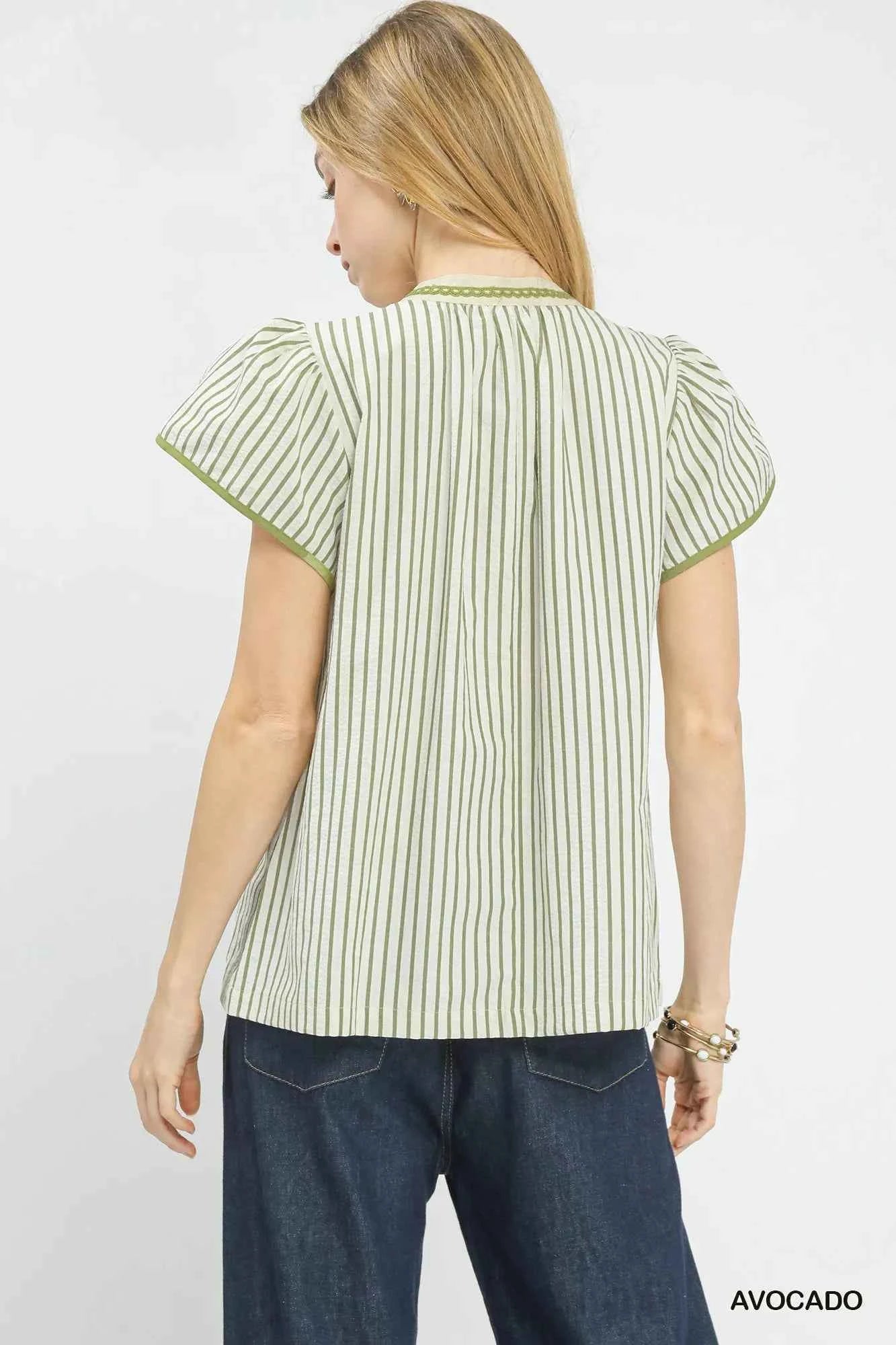 Umgee V-Neck Stripe Top with Lace Trim 3f37a51d-9bac-433d-9e26-f912b6cfa925-Max-Origin