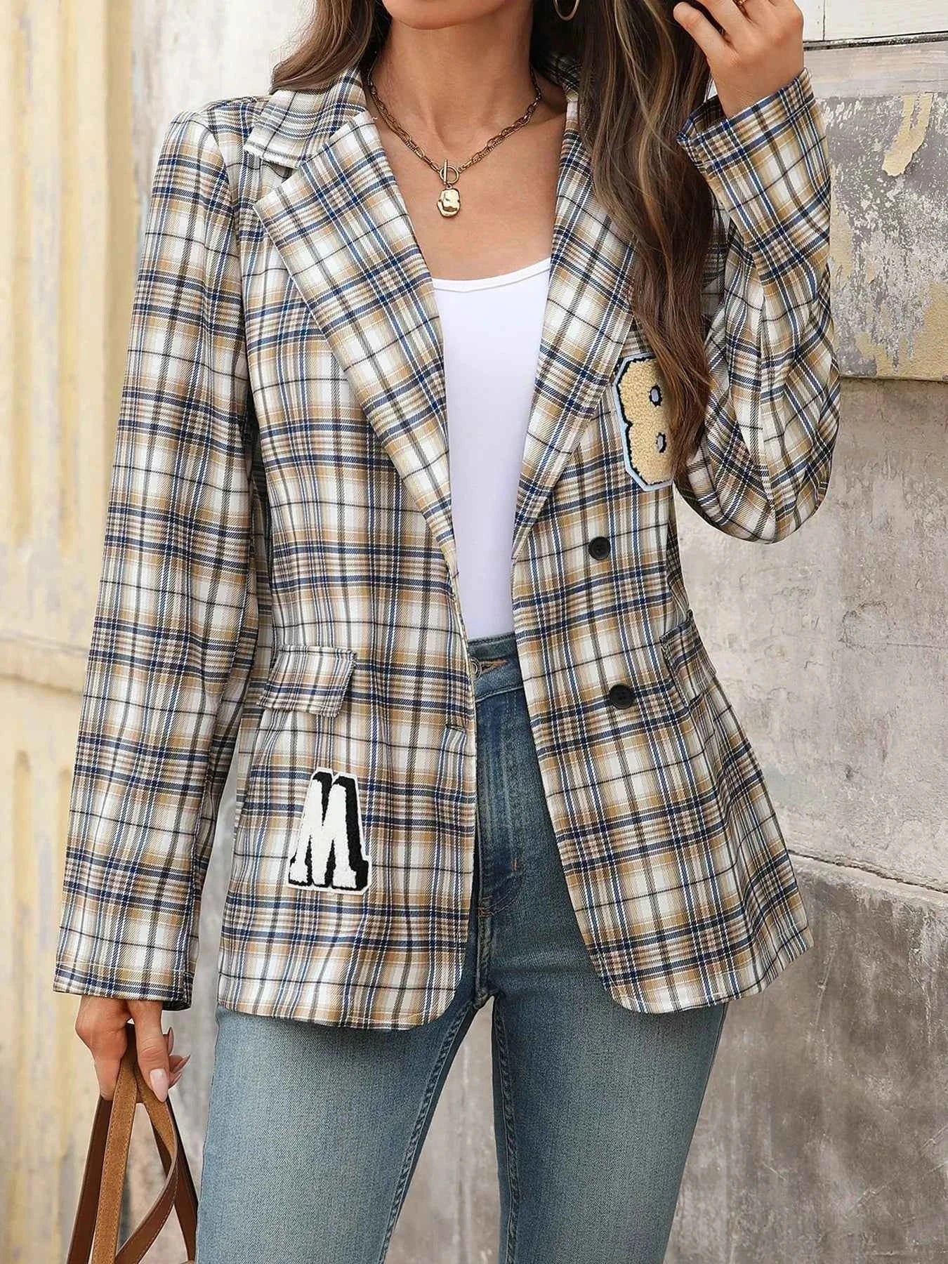 Number 87 Plaid Long Sleeve Blazer 3f401c8a6b384439bba0150ce47e198f-Max-Origin