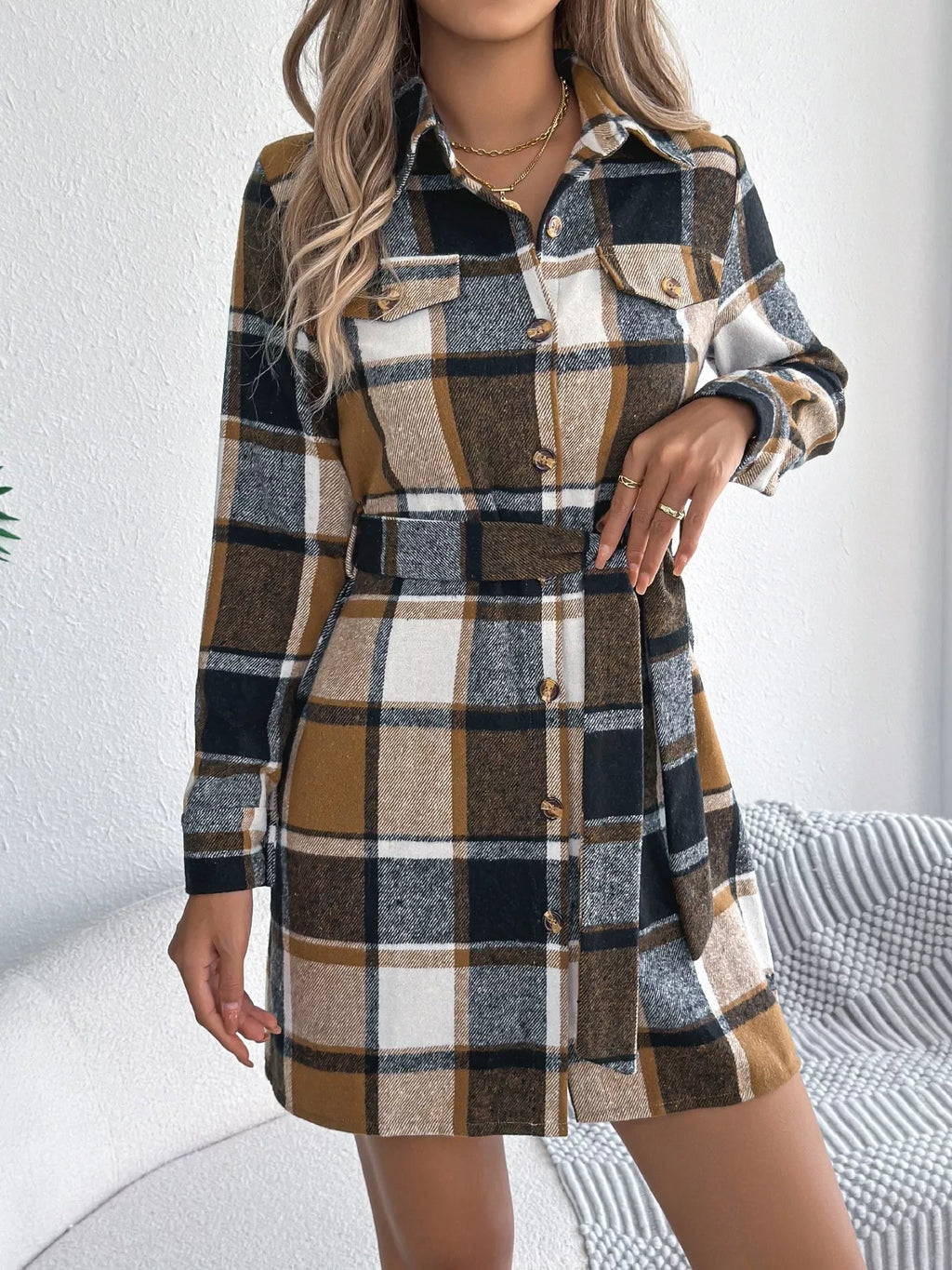 Plaid Button Front Tie Waist Shirt Dress 3f40a26e6be3458a832ff2792ef0b32d-Max-Origin