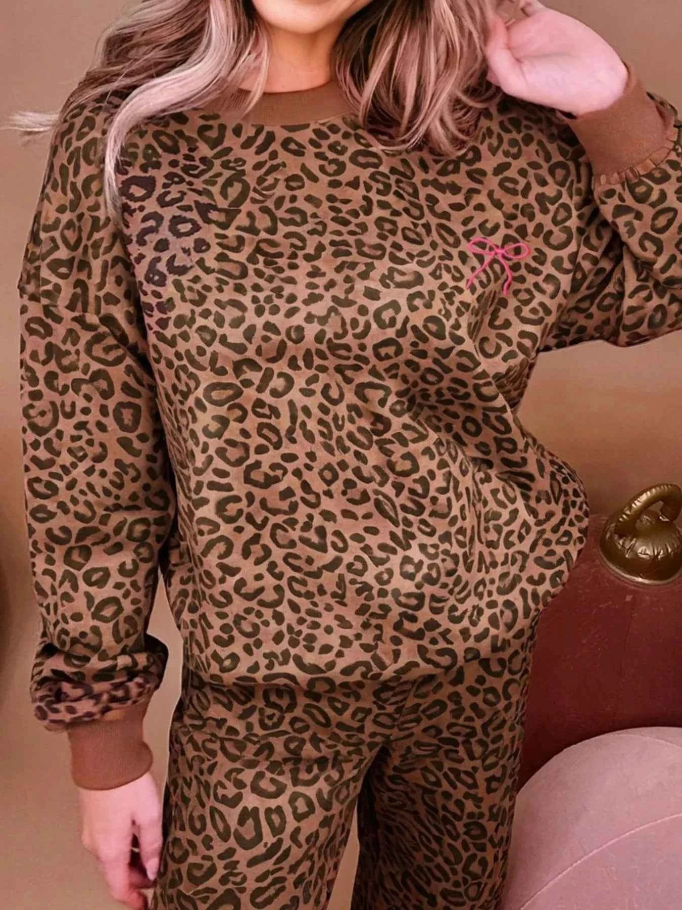 Leopard Print Contrast Trim Long Sleeve Top and Pants Set Leopard 3f4916bf-2f8e-4184-9810-47cdaf30f0f6-Max-Origin