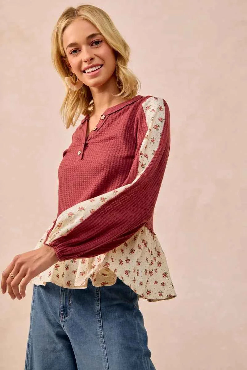 BiBi Waffle with Floral Woven Combo Top 3f4ae464de784d8b88a401751dc25296-Max-Origin