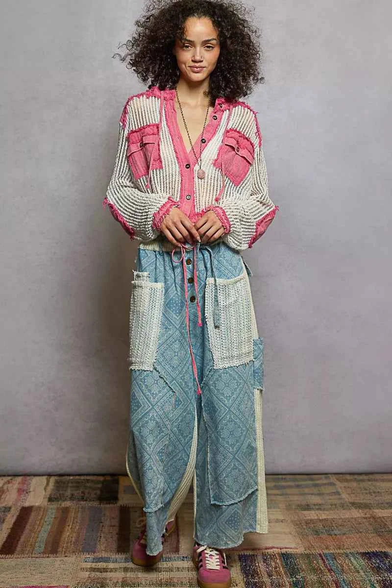 POL Texture Woven Button Down Hooded Shirt with Drawstring Hem 3f51dbd9-b431-4b57-b6c5-1b8ed6d218ab-Max-Origin
