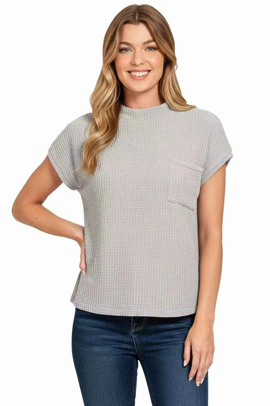 Chenille Waffle Short Sleeve Sweater 3f54d2ce-4e50-4176-9056-30465b3c5d55-Max-Origin