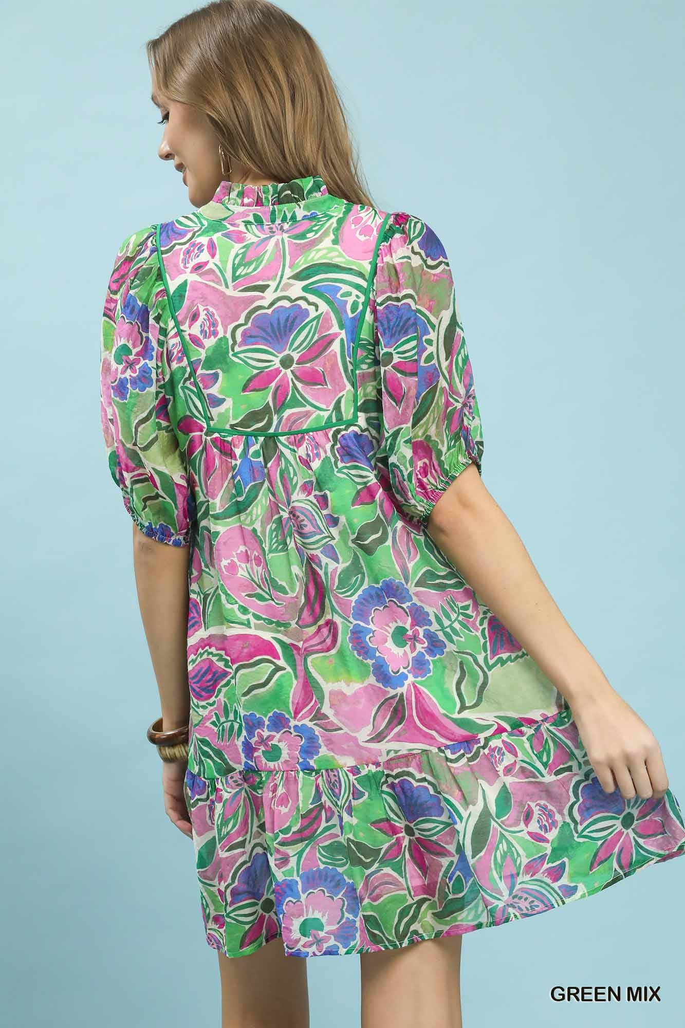 Umgee Abstract Print V-Neck Baby Doll Dress 3f5d66f4-c0f3-4900-a531-e6b4f79907d0-Max