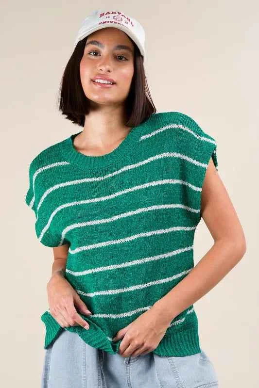 VERY J Striped Knit Sweater Vest Top Kelly Green 3f5f2f3157f74eb9a440de396d6e2975-Max-Origin