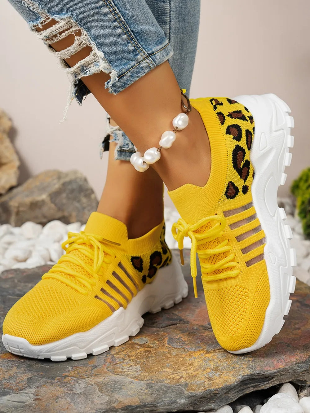 Cutout Leopard Lace Up Mesh Athletic Yellow 3f712066-7e6c-4fd6-b05d-6cca15700d90-Max