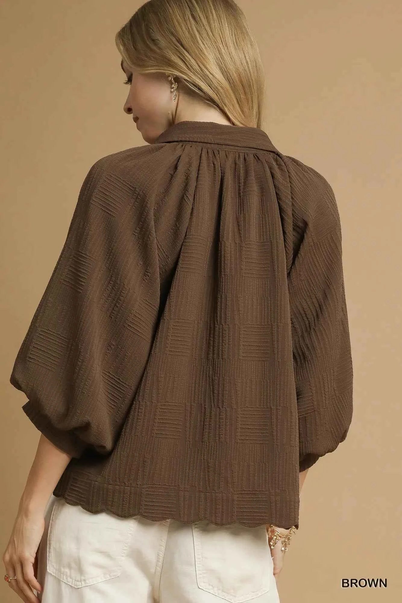 Umgee Oversized Balloon Sleeve Textured Blouse 3f714a31-4563-438c-a9e1-d523c86692fc-Max-Origin