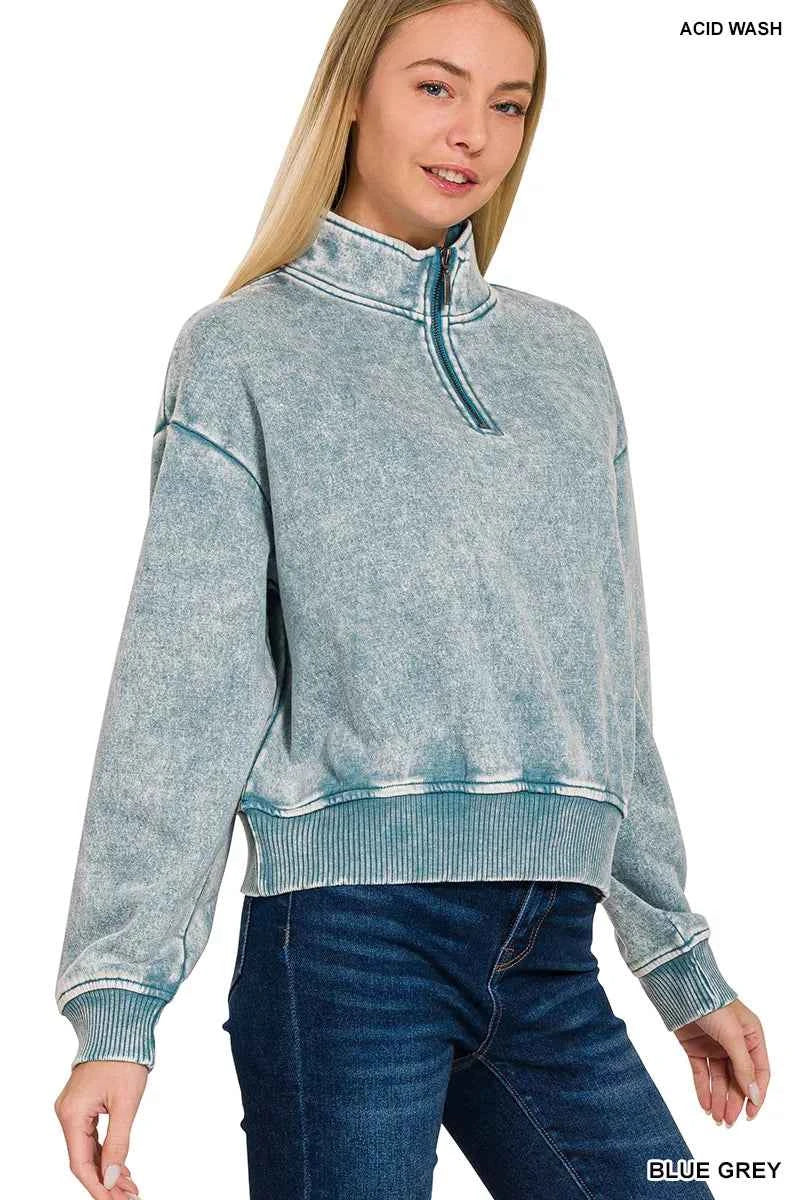 Zenana Acid Wash Fleece Half Zip Sweatshirt 3f7671c3-0134-4b63-844a-9e4989574e16-Max-Origin